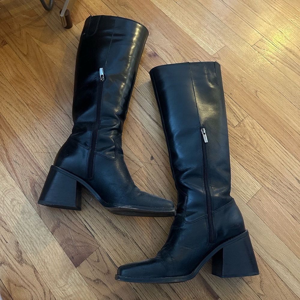Vince Camuto Black Leather Knee-High Boots
